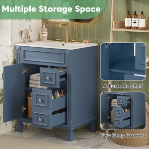 English Elm 24" French Inspired Bathroom Vanity with Ceramic Basin Soft Close Cabinet and 2 Drawers N710P318989C