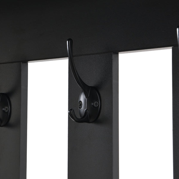 English Elm ON-TREND Hall Tree with Pegboard, Cushioned Bench, Drawer & Hooks for Organized Entryway Storage Black N721P179243B