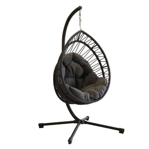 English Elm Outdoor Egg-shaped Hanging Chair with Stand - Cozy Cushioned Swing, Sturdy 350 lb Frame, Indoor/Patio Use Black+ Gray W2500P309742