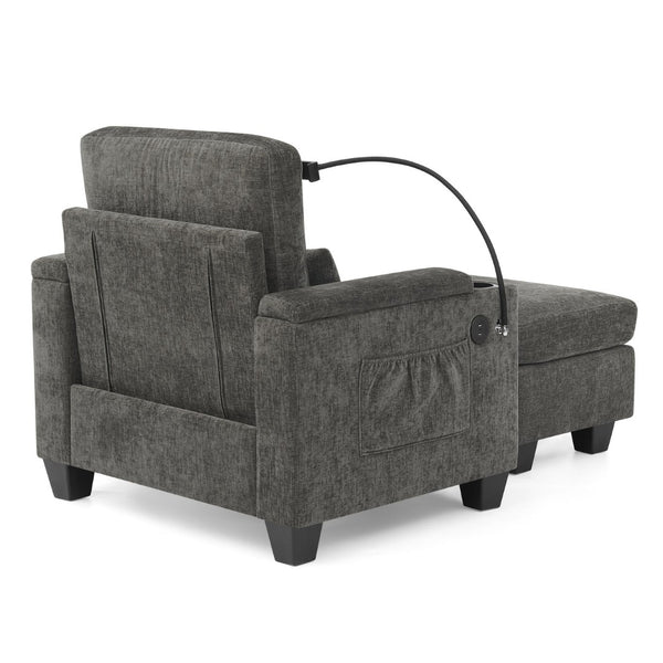 English Elm Single Chenille Manual Recliner with Usb Port Hidden Storage Ottoman and Cup Holders Gray W487P423648