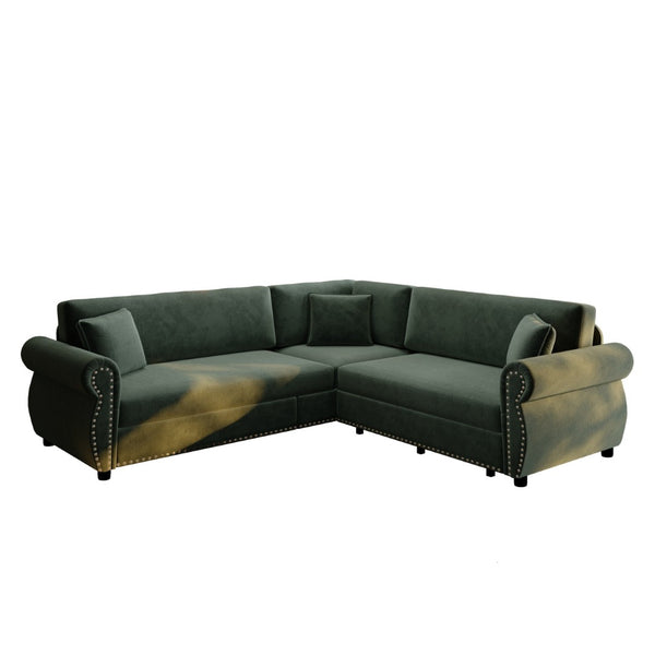 English Elm 88.2"l-shaped Chenille Sectional Sleeper Sofa with Nailhead Trim for Living Rooms W1885S00449