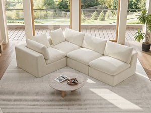 English Elm Modular L Shaped Sectional Sofa in Corduroy Fabric Seats Four with Accent Pillows W1955S00003