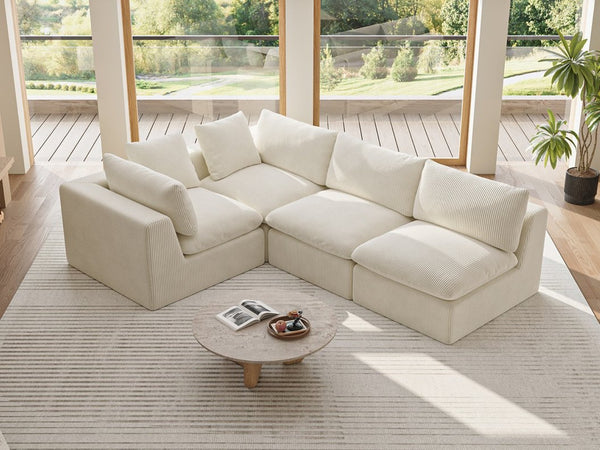 English Elm Modular L Shaped Sectional Sofa in Corduroy Fabric Seats Four with Accent Pillows W1955S00003