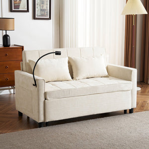English Elm 56.9" Loveseat Sofa Bed with Chenille Upholstery, USB Ports, Phone Holder, Side Pockets, Reclining Backrest Beige N719P208853A