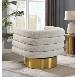 English Elm Modern Boucle Upholstered Barrel Swivel Chair with Brushed Gold Base for Living Room Cream B011P426602