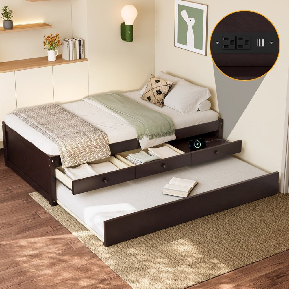 English Elm Twin Triple Metal Bunk Bed Matte Powder Coated Frame with Full Safety Guardrails Espresso W1580S00386