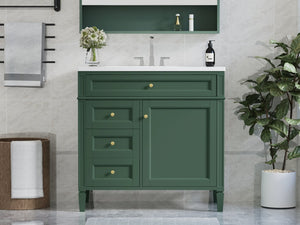 English Elm 36'' Modern Bathroom Vanity With Top Sink, 3 Drawers, Roman Legs & Adjustable Shelving For Storage SW000119AAF-2