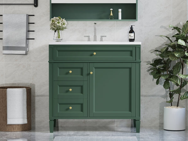 English Elm 36'' Modern Bathroom Vanity With Top Sink, 3 Drawers, Roman Legs & Adjustable Shelving For Storage SW000119AAF-2