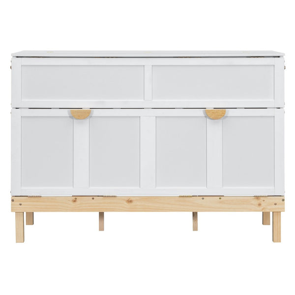 English Elm Queen Murphy Wall Bed Solid Pine Cabinet with Drawer Modern Space Saving Design White N708P243886K