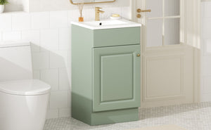 English Elm [video] Compact Sage Green Bathroom Vanity with Ceramic Sink Soft Close Cabinet N759P237932G
