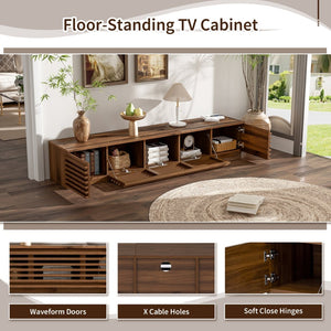 English Elm 70 Inch Walnut Media Console Low Profile Tv Stand with Soft Close Flip Doors N710P374711P