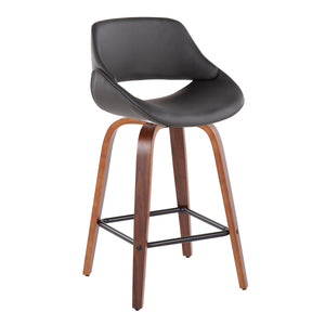English Elm Fabrico Mid-Century Modern Set Of 2 Counter Stools In Walnut With Grey Faux Leather & Footrest B202S00258