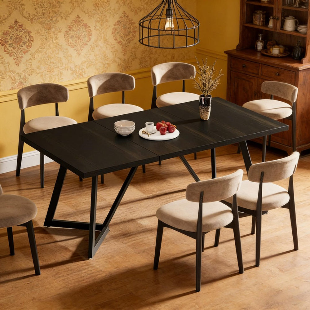 English Elm Contemporary Rectangular Dining Table with Wood Grain Top and Slim Metal Legs T3971P449328