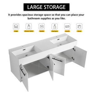 English Elm 60 Inch Wall-Mounted Bathroom Vanity With Double Resin Sink, Modern Design For Space-Saving Style W999S00252