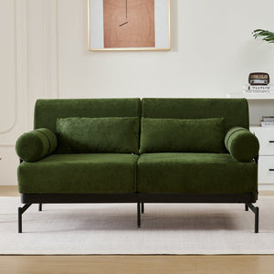 English Elm Modern Loveseat Sofa with Cylindrical Armrests, Built-In USB Ports, Chenille Cushions, Steel Frame Green N719P290584F