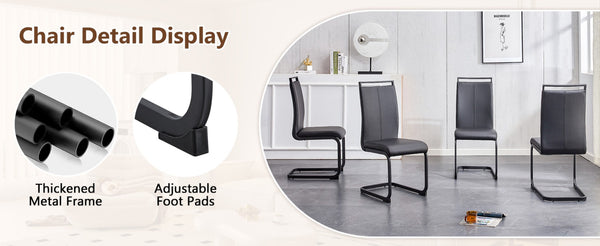 English Elm Table And Chair Set - Modern 71" White Grain Dining Table With Built-In Storage & 6 Black Pu Chairs W1151S04274-GIGA