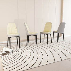 English Elm A Set Of 4 Modern Pu Leather Dining Chairs With Soft Cushions & Sturdy Black Metal Legs - Beige/Grey W2189P168411