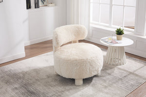 English Elm 063-Fur Plush Armless Accent Chair with 13" Thick Cushion, Curved Wingback & Solid Wood Legs for Cozy Reading Nooks White W527P308809