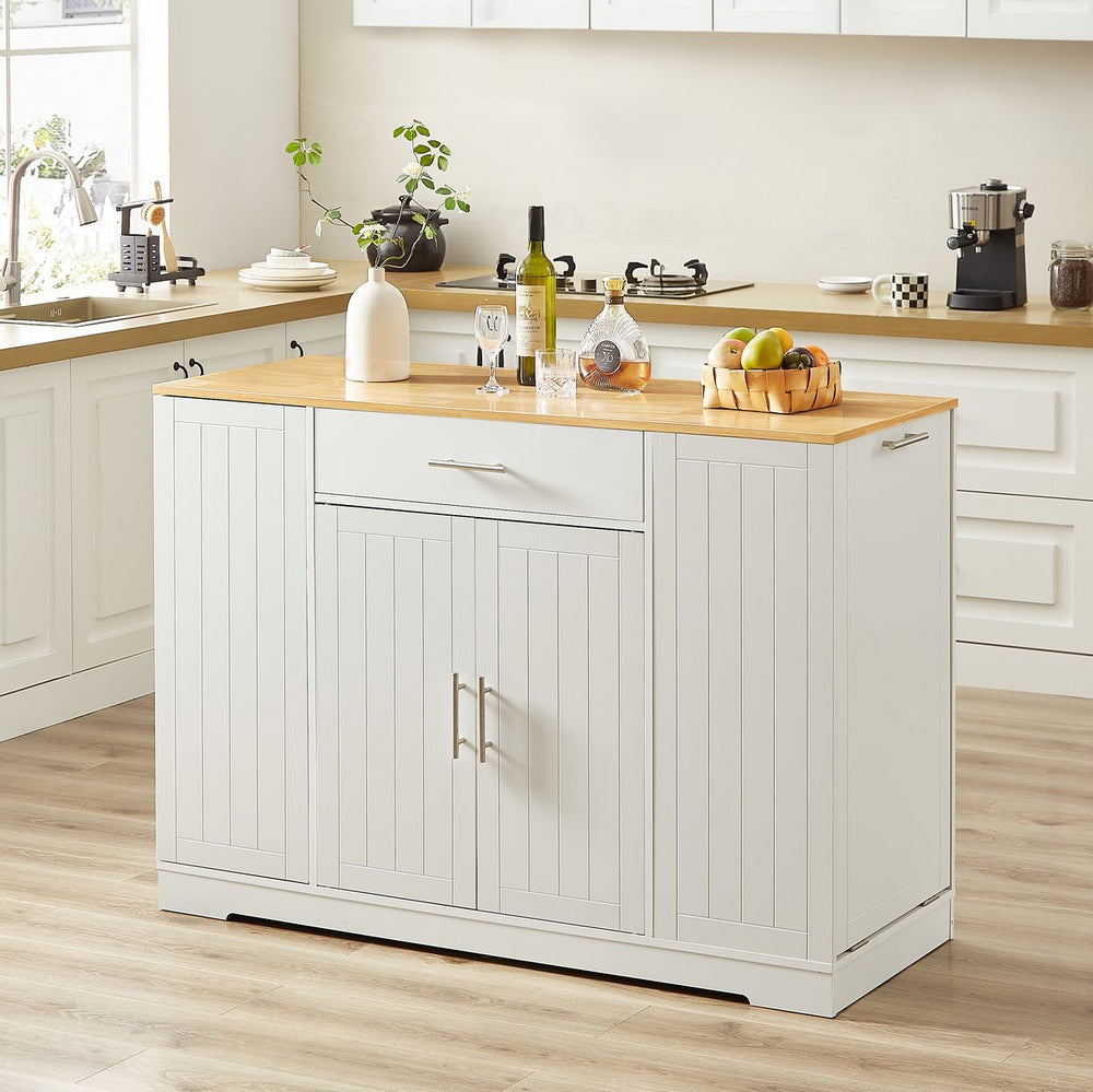 English Elm 53'' Kitchen Storage Islands with Drawers and Trash Can Storage, Modern Farmhouse Design, 53.2"W x 20.9"D x 38.0"H White W1820P281267