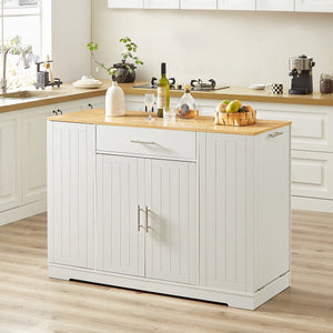 English Elm 53'' Kitchen Storage Islands with Drawers and Trash Can Storage, Modern Farmhouse Design, 53.2"W x 20.9"D x 38.0"H White W1820P281267