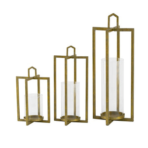 English Elm Set of 3 Graduated Iron Lanterns with Rustic Gold Finish for Glam Interiors W2078P481351