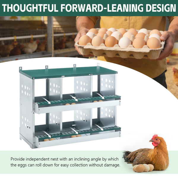 English Elm 6 Compartment Roll Away Galvanized Steel Chicken Nesting Box for Backyard Coops W1422P299377