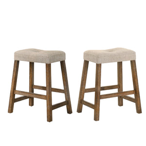 English Elm Set of 2 Rustic Counter Stools with Cushioned Faux Leather Seats, Solid Wood Build, Space-Saving 25" Driftwood W2537P298999