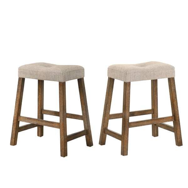 English Elm Set of 2 Rustic Counter Stools with Cushioned Faux Leather Seats, Solid Wood Build, Space-Saving 25" Driftwood W2537P298999