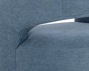 Sunpan Lloret Wheeled Dining Armchair - Elegant Curves, Comfortable Upholstery, Effortless Mobility for Dining Danny Iceberg