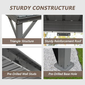 English Elm 8'x 8' Lean to Gazebo Gray — Galvanized Steel Hardtop, Hidden Gutter Drainage, Wind‑Resistant Patio Shelter W1859S00121