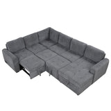 English Elm 107.5" U-Shaped Sofa Sectional Sofa Pull-Out Sofa Bed With A Storage Chaise Lounge, Charging Devices For Living Room, Gray