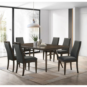 English Elm Paloma Mid-Century Modern 7-Piece Dining Set With Dark Walnut Table & Grey Upholstered Chairs B062S01215-GIGA
