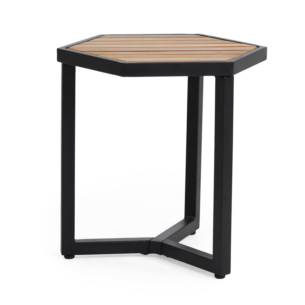 English Elm Christopher Knight Home® - NAHANNI Acacia Wood & Powder-Coated Metal Side Table in Beige — Modern Industrial Outdoor Accent 69970.00