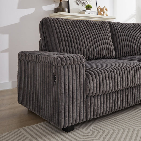 English Elm 110-Inch Oversized Corduroy Corner Sofa with Storage, USB & Cup Holders, Deep Plush Seating Comfort DARK GREY W834S00285