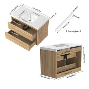 English Elm 35.98"w Floating Bathroom Vanity with Ceramic Basin and White Stone Countertop T3785S00017