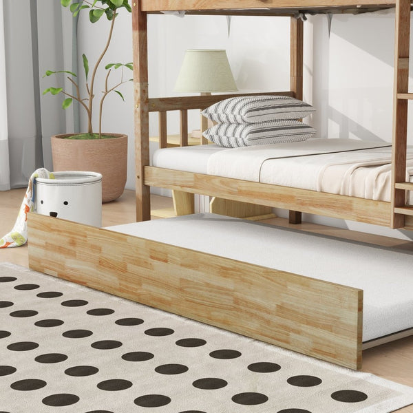 English Elm Twin Over Rubberwood Bunk Bed Convertible with Storage Drawers and Safety Rails White Oak W504S00297