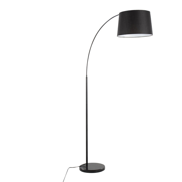 English Elm March Contemporary Floor Lamp – Sleek Black Marble Base, Arc Metal Design & Warm Linen Shade For Elegance B202S01367