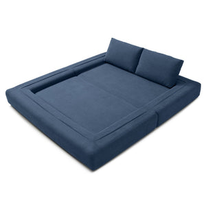 English Elm 81'' Corduroy Floor Sofa Convertible Loveseat Futon Sleeper with Foam Fill and Pillows Blue W1117P459733