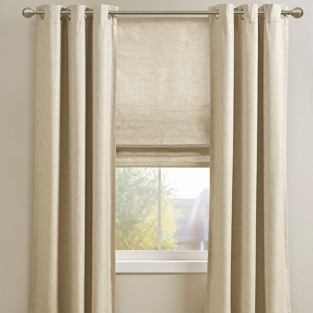 JLA Home Madison Park - Printed Faux Silk Room Darkening Cordless Roman Shade with Thermal Foambacking, OEKO-TEX, Elegant Sheen Taupe MP40-7446