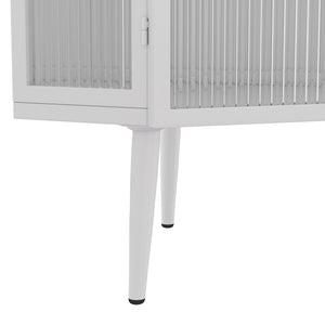 English Elm 22.25'' Floor Corner Cabinet with Tempered Glass Doors, Three-Tier Metal Frame Storage for Home White W757P180793