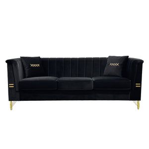 English Elm Fx-P82-Bk2 Modern Velvet 3-Seater Sofa With 2 Pillows | Elegant Chesterfield Design & Glam Gold Legs W576S00215