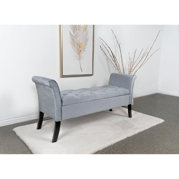 English Elm Pasley Velvet Button Tufted Rolled Arm Lift Top Storage Bench for Bedroom Entryway Silver B062P441162