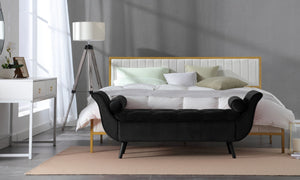 English Elm Vintage Velvet Tufted Storage Bench Extra Long Mid Century Seating for Bedroom W2795P428373