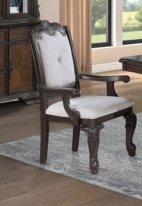 English Elm 2pc Arm Chairs Classic Dining Set with Luxurious Coffee Brown Upholstery and Intricate Solid Wood Frame B2741P369414