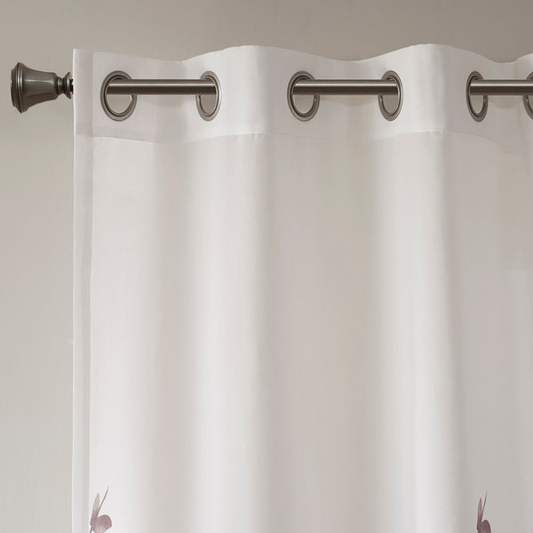 JLA Home Madison Park - Burnout Botanical Curtain Panel with OEKO-TEX Fabric, Silver Grommets, Textured Layered Print for Modern Rooms Mauve MP40-6605