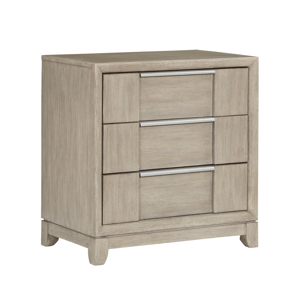 English Elm Light Gray 3-Drawer Nightstand with Charging Port, Modern Ash Veneer Bedside Table, Pewter Hardware, 28"x17.5"x29" B011P363262