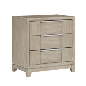 English Elm Light Gray 3-Drawer Nightstand with Charging Port, Modern Ash Veneer Bedside Table, Pewter Hardware, 28"x17.5"x29" B011P363262