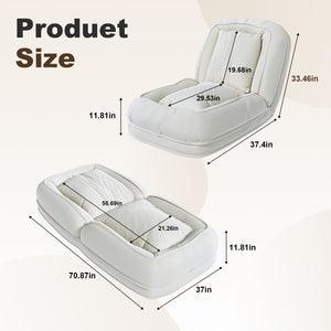 English Elm Upholstered Corduroy Floor Lounger Foldable Sofa Bed with 5 Reclining Positions Off White W2699P410740