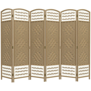 English Elm HOMCOM 6-Panel Folding Room Divider with Woven Bamboo & Paper Rope Design, 67" Tall Privacy Screen Natural Wood W2225P229263