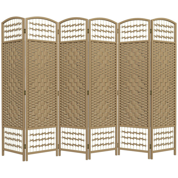 English Elm HOMCOM 6-Panel Folding Room Divider with Woven Bamboo & Paper Rope Design, 67" Tall Privacy Screen Natural Wood W2225P229263